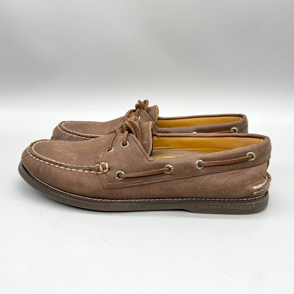 Sperry Mens 9.5 Gold Cup Authentic Original Brown Leather Boat Shoes Preppy